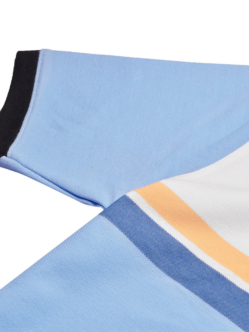 NXT Summer Polo Shirt For Men-White with Sky & Orange Stripe-BR13056