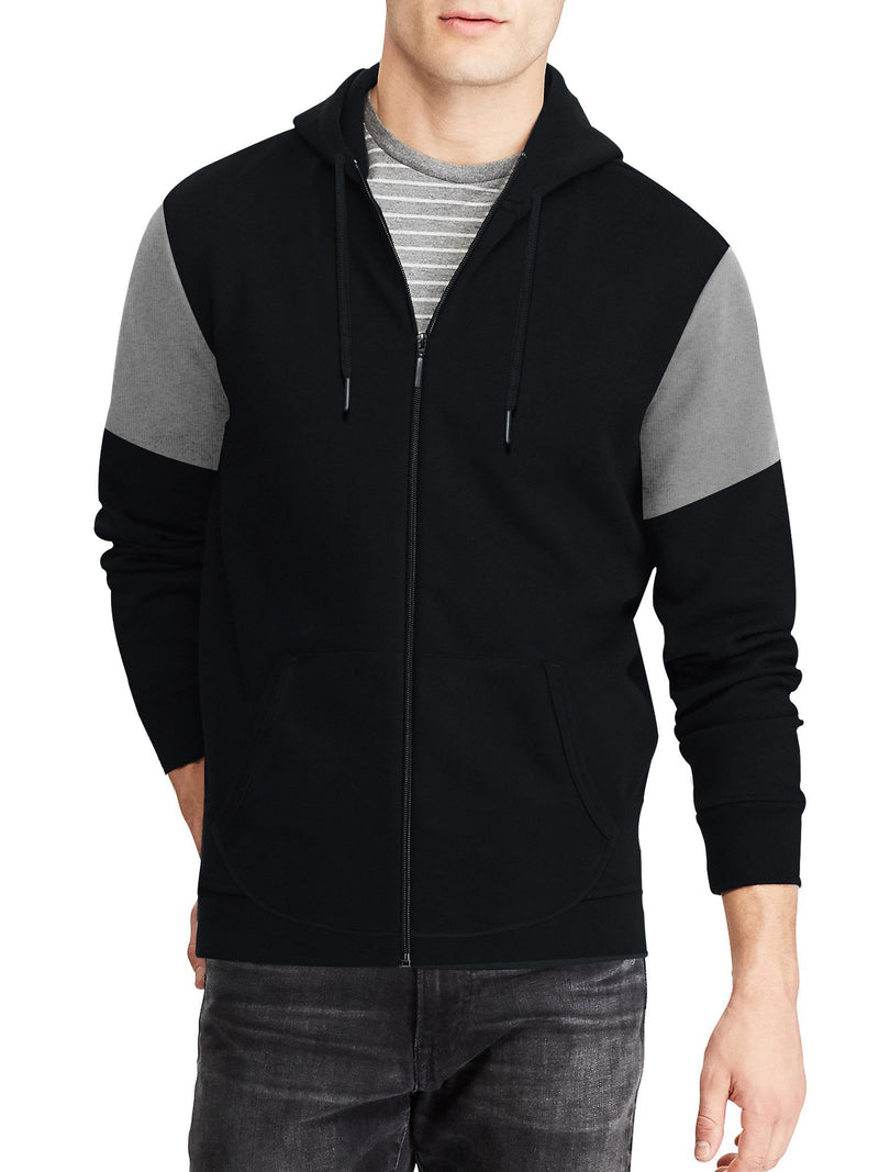 NXT Terry Fleece Zipper Hoodie For Men-Black With Grey Melange Panel-BR14358