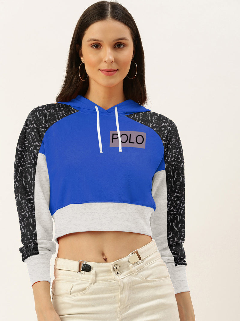 NYC Polo Fleece Pullover Hoodie For Ladies-Blue with Grey Melange & Black-BR12910