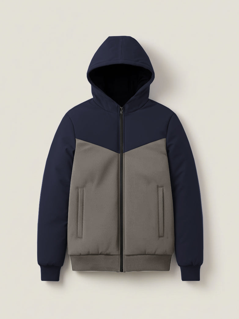 Stylish Winter Zipper Jacket For Men-Dark Navy With Light Grey-BRPH08