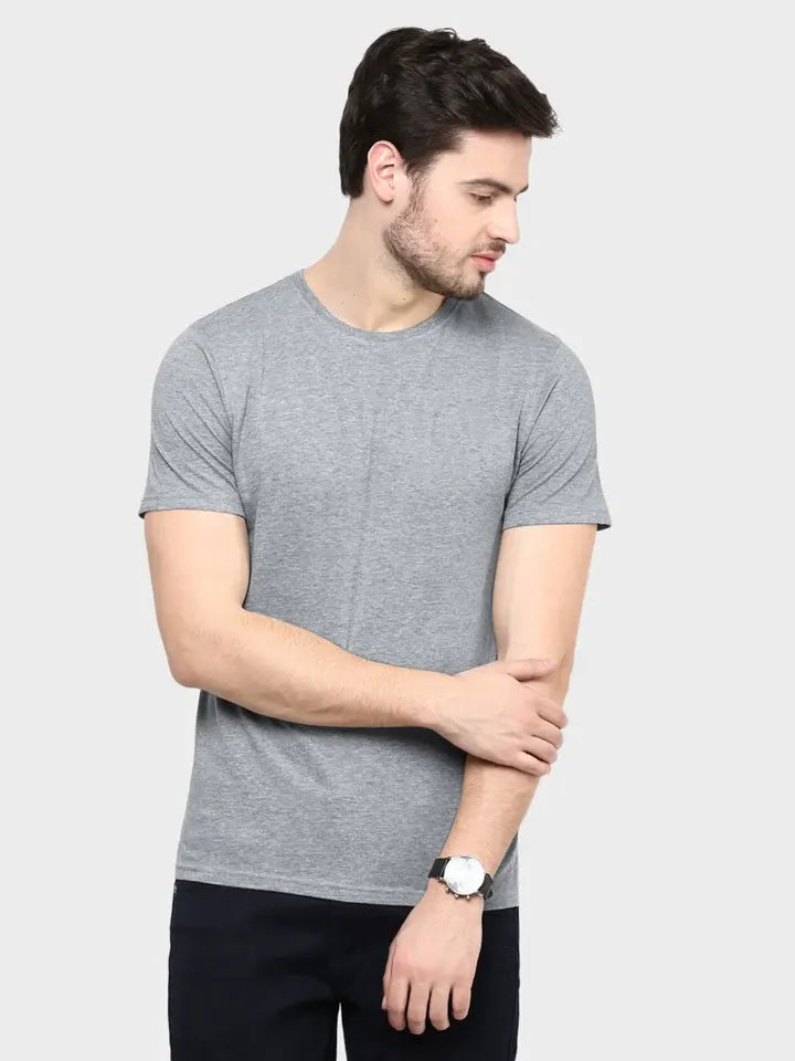 NXT Single Jersey Crew Neck Tee Shirt For Men-Grey Melange-BE13272