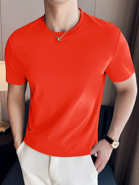 North Peak Crew Neck T Shirt For Men-Coral Orange-BR13542