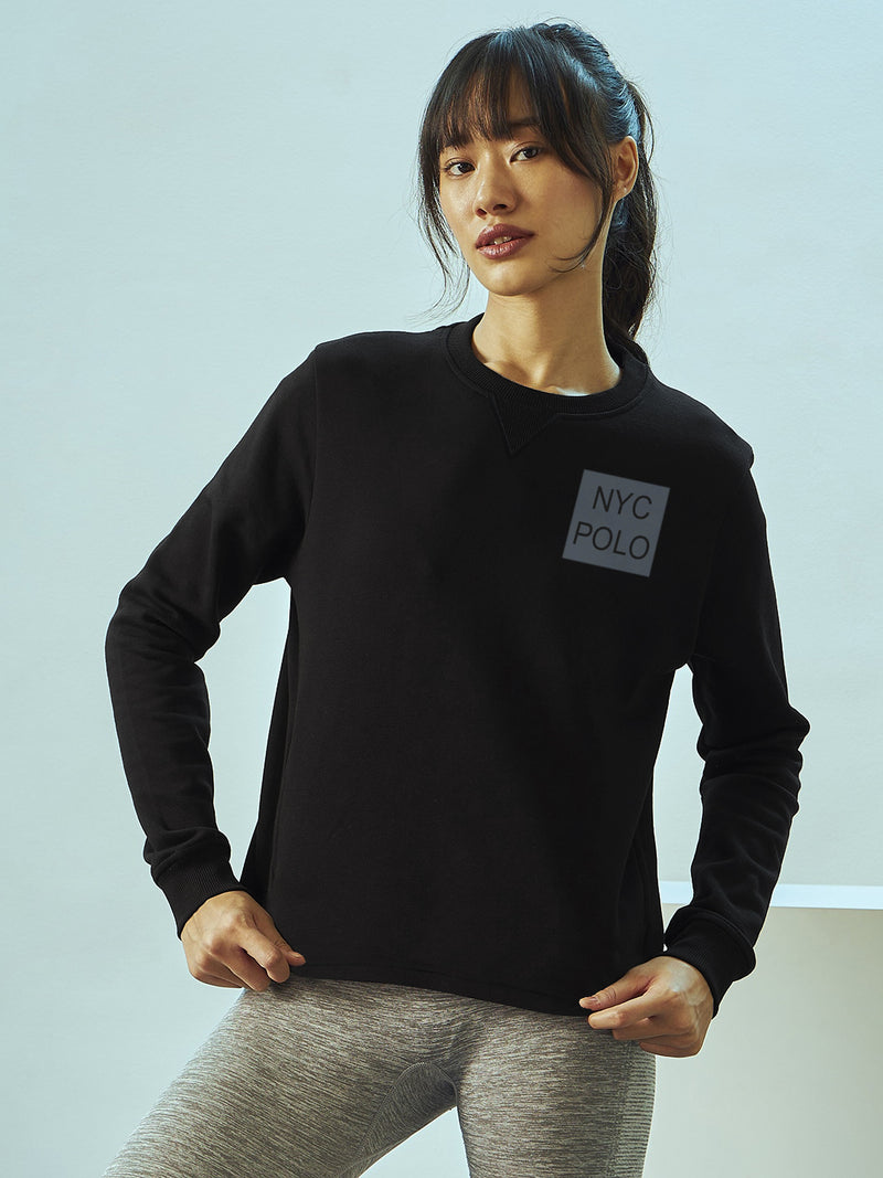 Nyc Polo Fleece Sweatshirt For Ladies-Black-BR12869