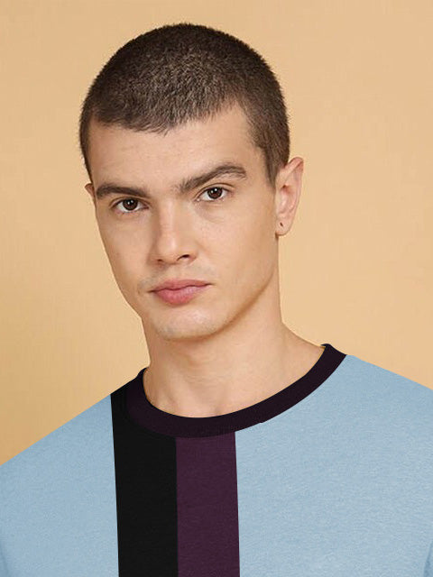 OXBOW Fleece Sweatshirt For Men-Sky with Maroon & Black Panel-BR14645