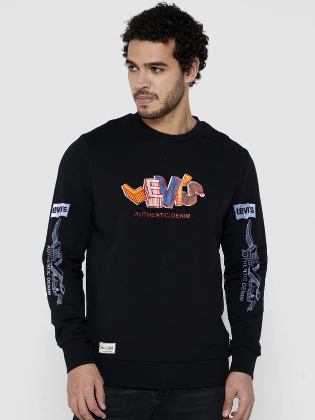 Outfitters Crew Neck Terry Fleece Sweatshirt For Men-Black-BR13433