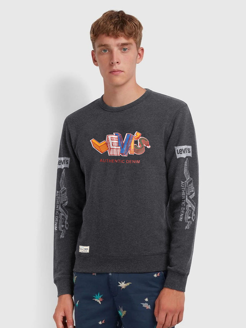Outfitters Crew Neck Terry Fleece Sweatshirt For Men-Charcoal Melange-BR13432