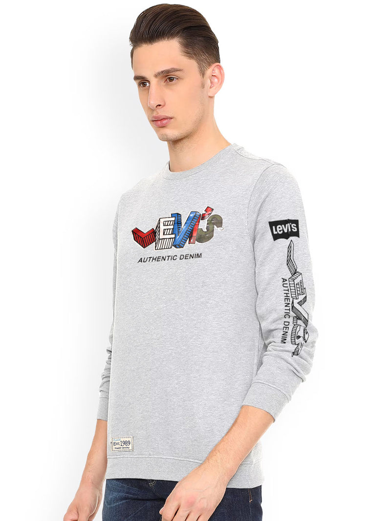 Outfitters Crew Neck Terry Fleece Sweatshirt For Men-Grey Melange-BR13431