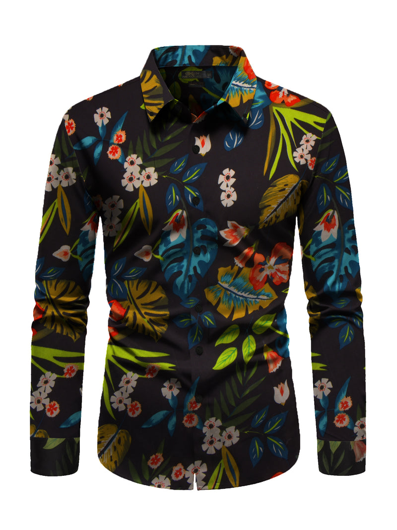 Premium Slim Fit Casual Shirt For Men-Black with Allover Floral Print-BR15807