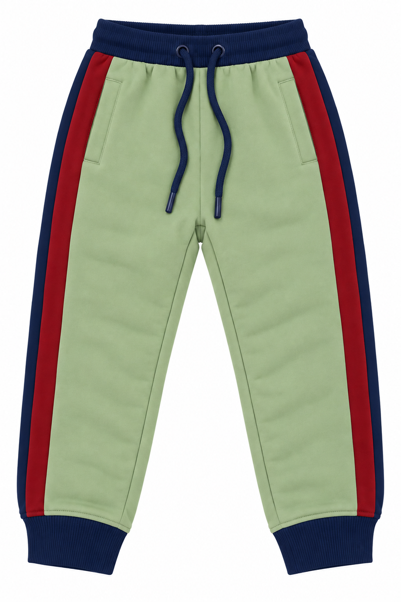 Kids Stylish Color Block Fleece Jogger Trouser-Sage Green-MU57
