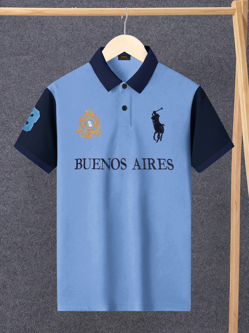 PRL Stylish Pique Summer Polo For Men-Blue with Navy-BR13011