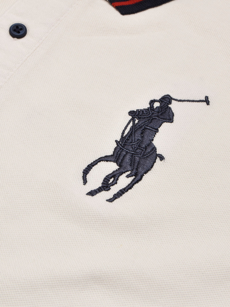 PRL Stylish Pique Summer Polo For Men-Off White with Red-BR13009