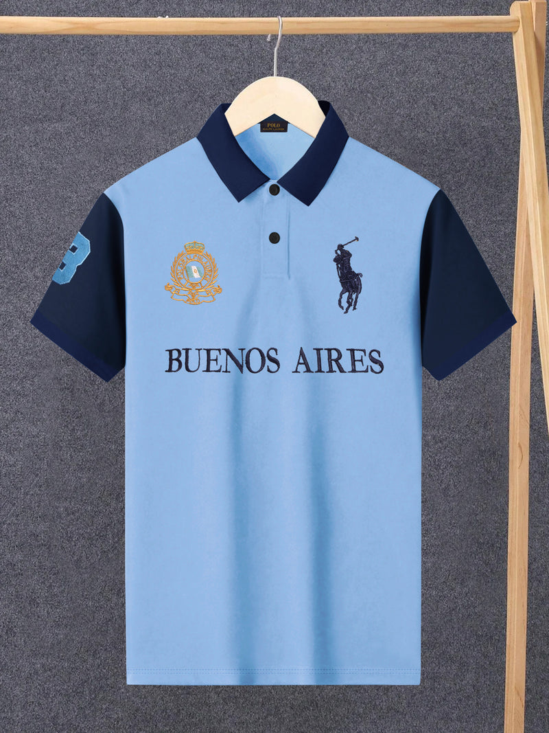 PRL Stylish Pique Summer Polo For Men-Sky with Navy-BR12987