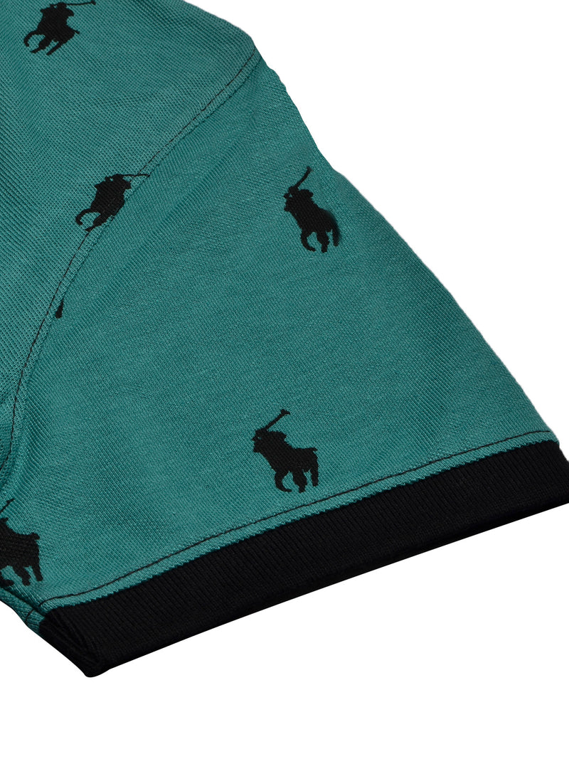 PRL Summer Polo Shirt For Men-Dark Green with Allover Print-BR12987