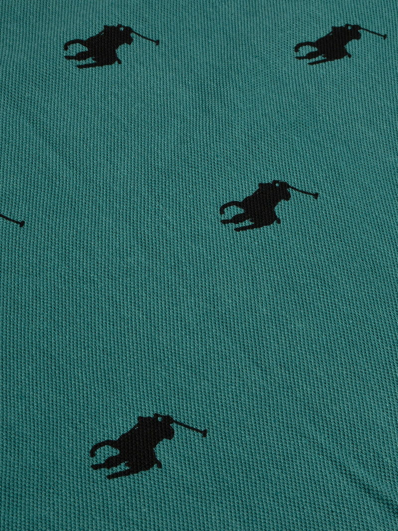 PRL Summer Polo Shirt For Men-Dark Green with Allover Print-BR12987