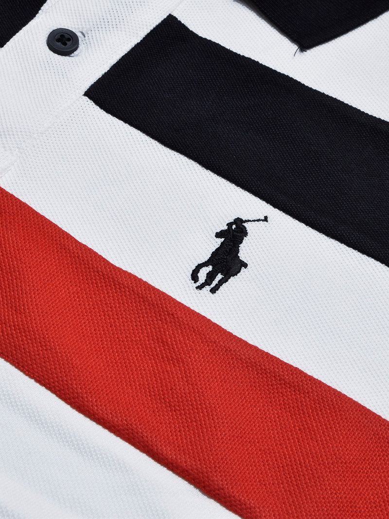 PRL Summer Polo Shirt For Men-White with Red & Black Panel-BR13107