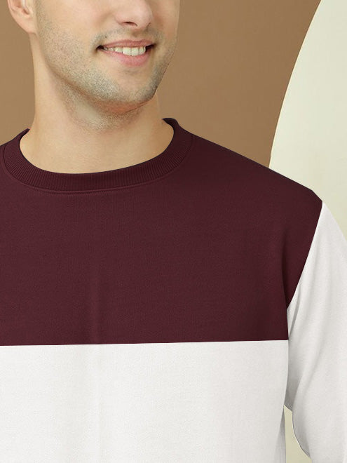 PYPR Fleece Sweatshirt For Men-White with Maroon Panels-BR14613