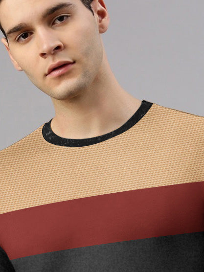 PYPR Terry Fleece Sweatshirt For Men-Charcoal Melange with Orange & Peach Panel-BR14638