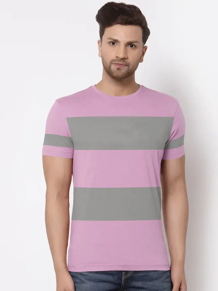 P&B Crew Neck Tee Shirt For Men-Pink with Grey Panel-BR13466