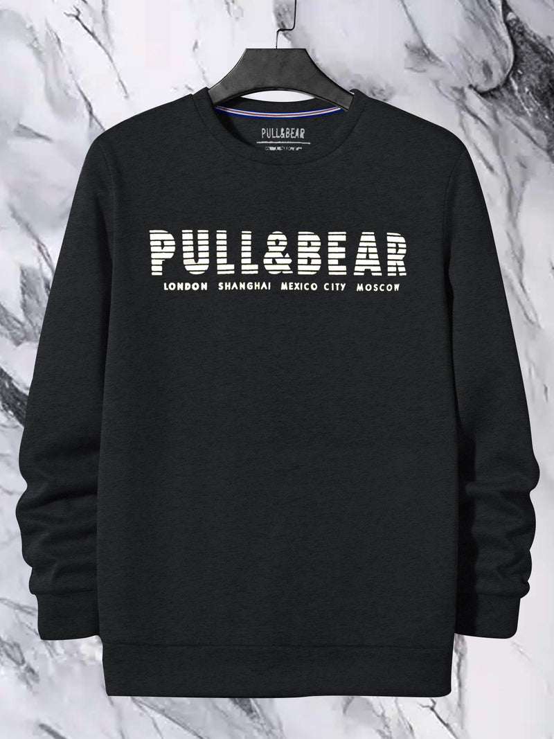 P&B Crew Neck Terry Fleece Sweatshirt For Men-Charcoal Melange-BR14753