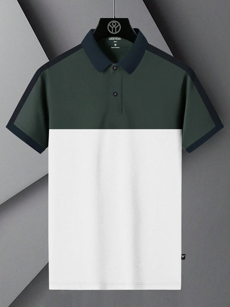 Summer Polo Shirt For Men-White with Dark Slate Grey-RT2361