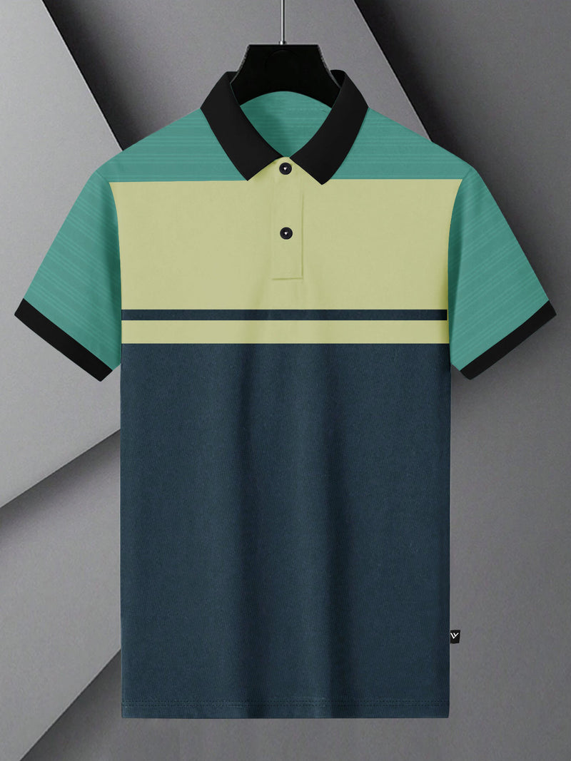 Summer Polo Shirt For Men-Navy Melange with Yellow & Cyan Green-RT2384