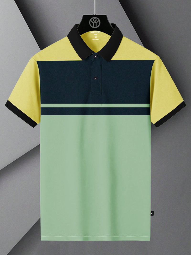 Summer Polo Shirt For Men-Graps with Dark Navy & Yellow-RT2376