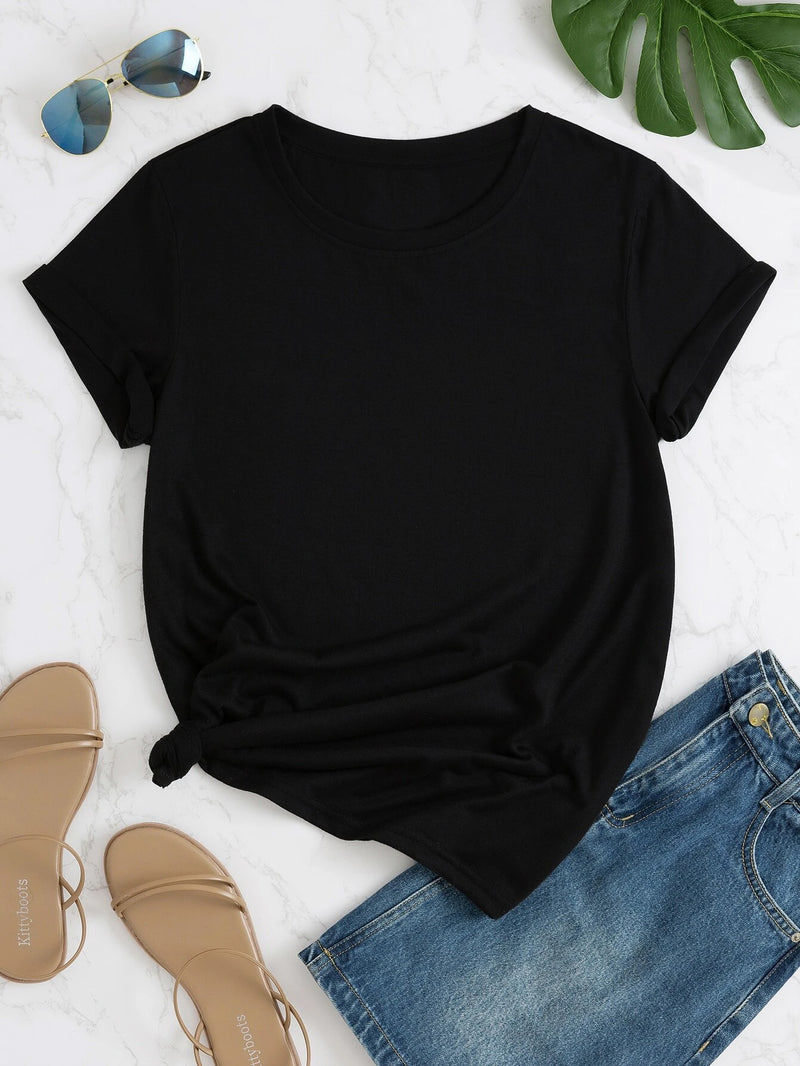 Popular Sports Crew Neck Tee Shirt For Women-Black-BR13679