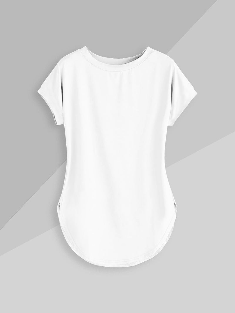 Popular Sports Curved Hem Tee Shirt For Girls-White-BR13707