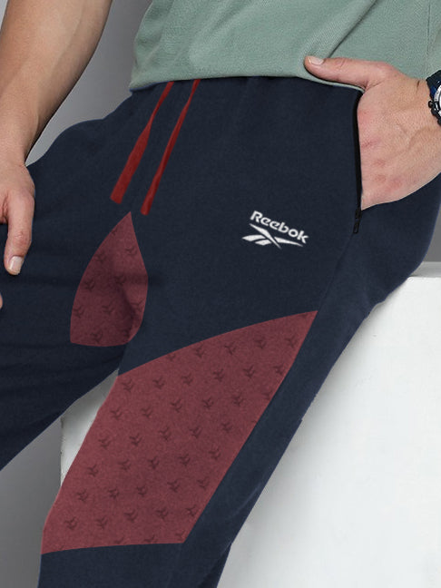 RBK Terry Fleece Jogger Sweatpant For Men-Navy Melange with Brown Panel-BR14567