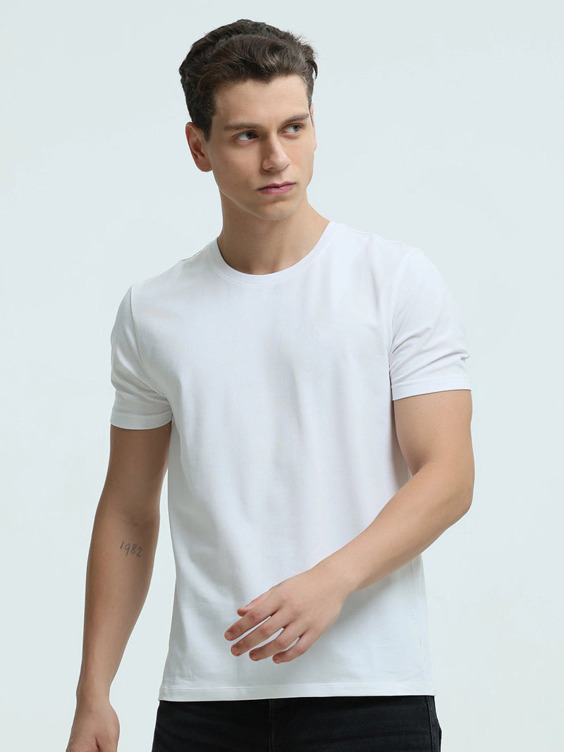 RI Crew Neck Half Sleeve Tee Shirt For Men-White-BR13927
