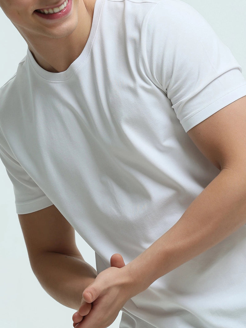 RI Crew Neck Half Sleeve Tee Shirt For Men-White-BR13927