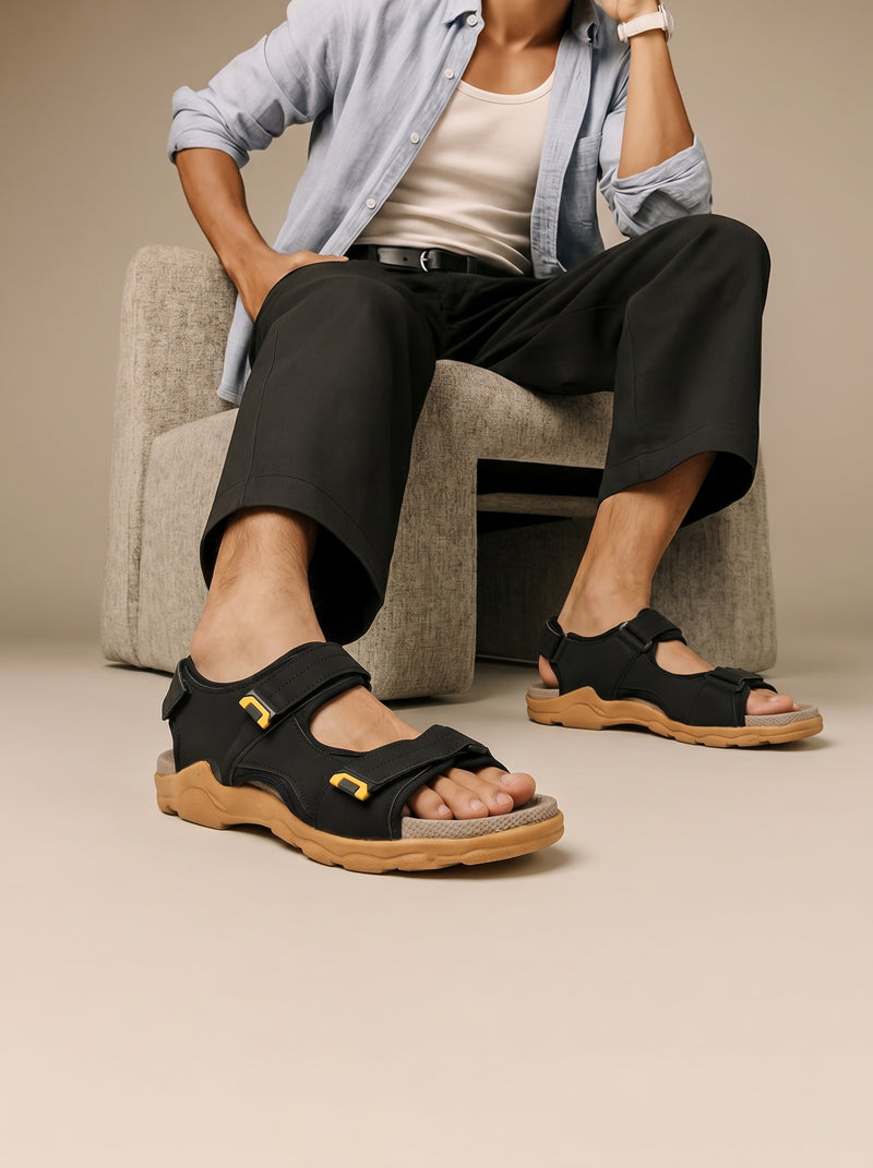 Men Boxtun Premium Soft Sole Sandals-Black-BE0366