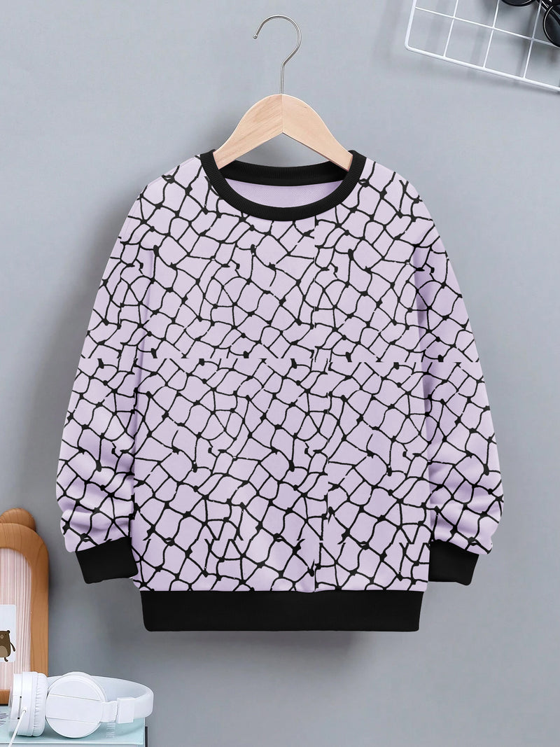 Royal Rag Fleece Sweatshirt For Kids-Light Purple with Allover Print-BR14720