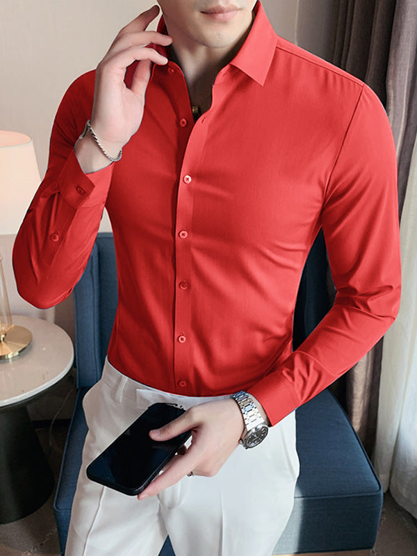 Louis Vicaci Super Stretchy Slim Fit Lycra Casual Shirt For Men-Coral Orange-BR444