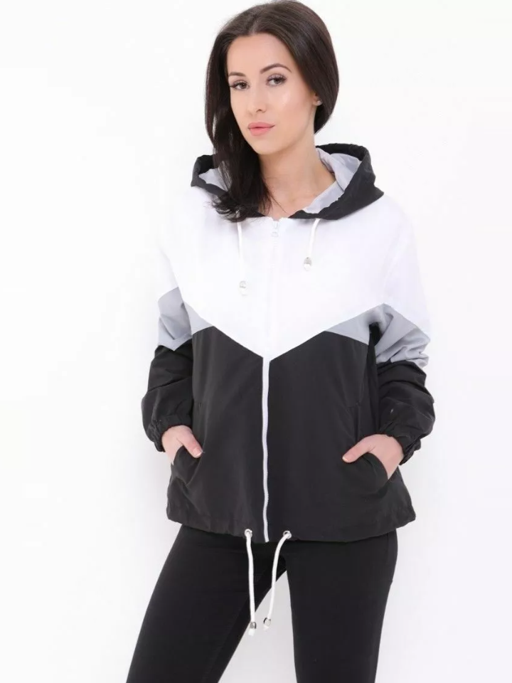 Rising Lightweight Festival Windcheater Hoodie For Ladies-Black & White-RT2560