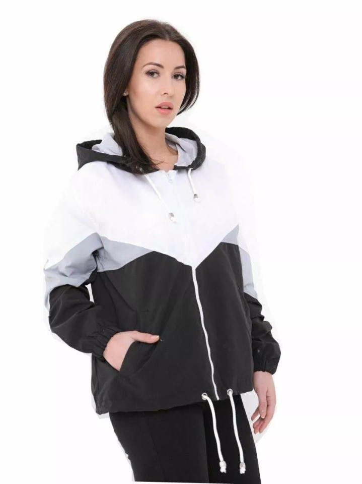 Rising Lightweight Festival Windcheater Hoodie For Ladies-Black & White-RT2560