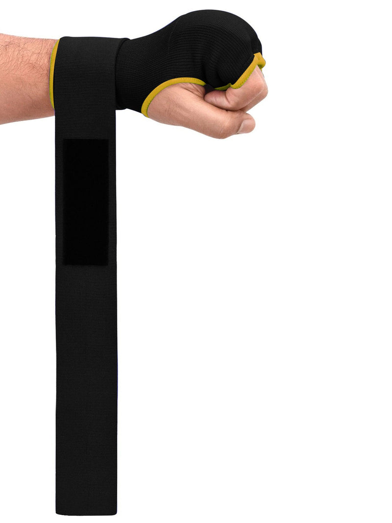 Single Left Hand Premium Quality Gloves with Bandage-Black with Yellow-LV525