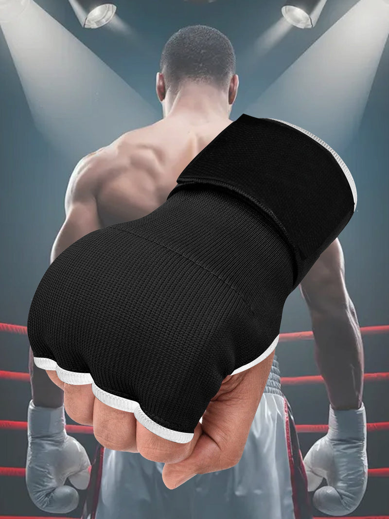 Single Right Hand Gel Gloves with Bandage-Black with White-LV523