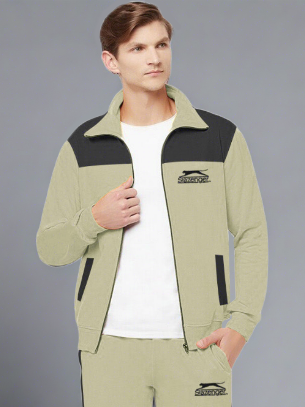 Slazenger Summer Mock Neck Shirt For Men-Grapes Green & Black-BR13394