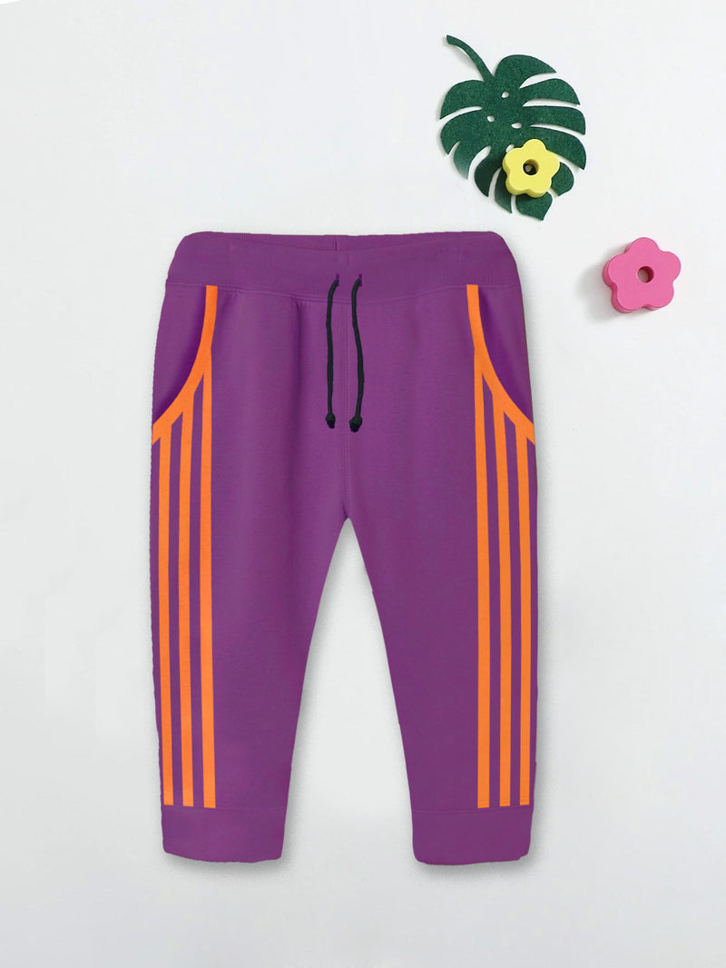 Summer Jersey Terry Slim Fit Short For Kids-Purple with Orange Stripes-BR13226