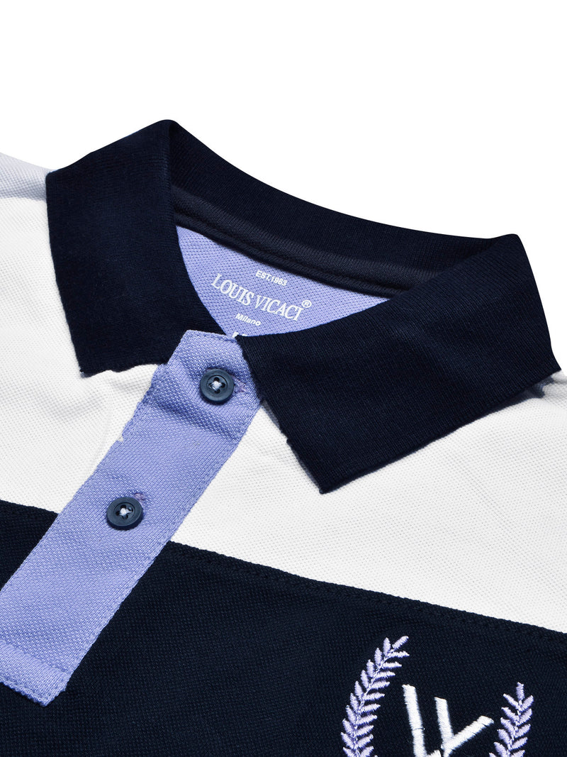 Summer Polo Shirt For Men-Light Purple with Navy & White-BR12931