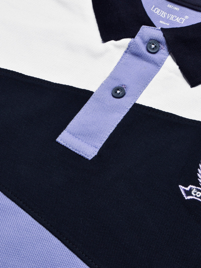 Summer Polo Shirt For Men-Light Purple with Navy & White-BR12931