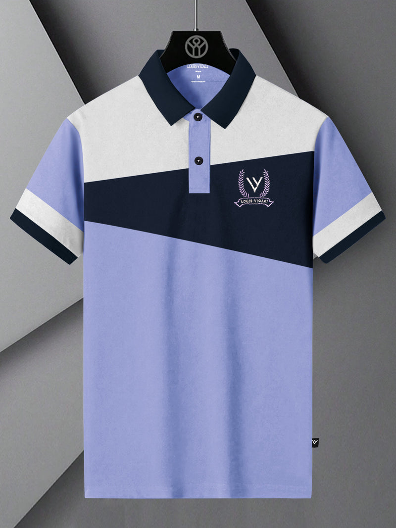 Summer Polo Shirt For Men-Light Purple with Navy & White-BR12931
