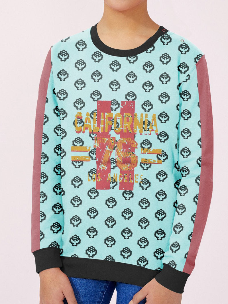 Terry Fleece Sweatshirt For Kids-Light Sea Green with Allover Dotted Print-BR14239