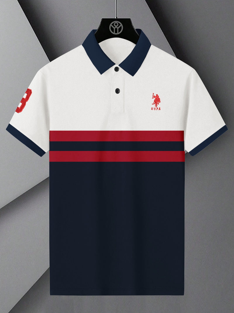 U.S Polo Assn. Summer Polo Shirt For Men-White with Navy & Red Panel-BR13118