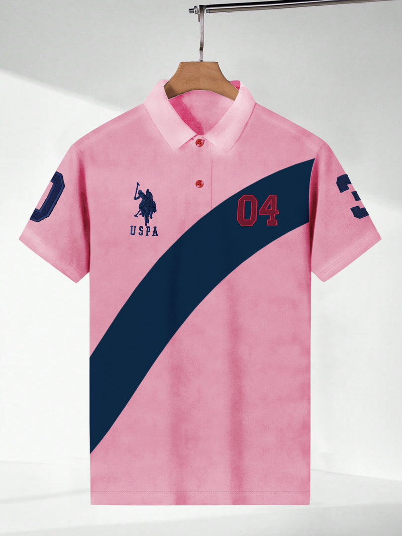 Summer Polo Shirt For Men-Pink Faded with Navy Panel-BR13155