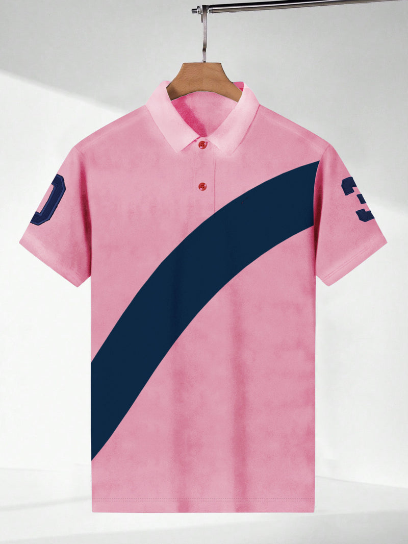 Summer Polo Shirt For Men-Pink Faded with Navy Panel-BR13155