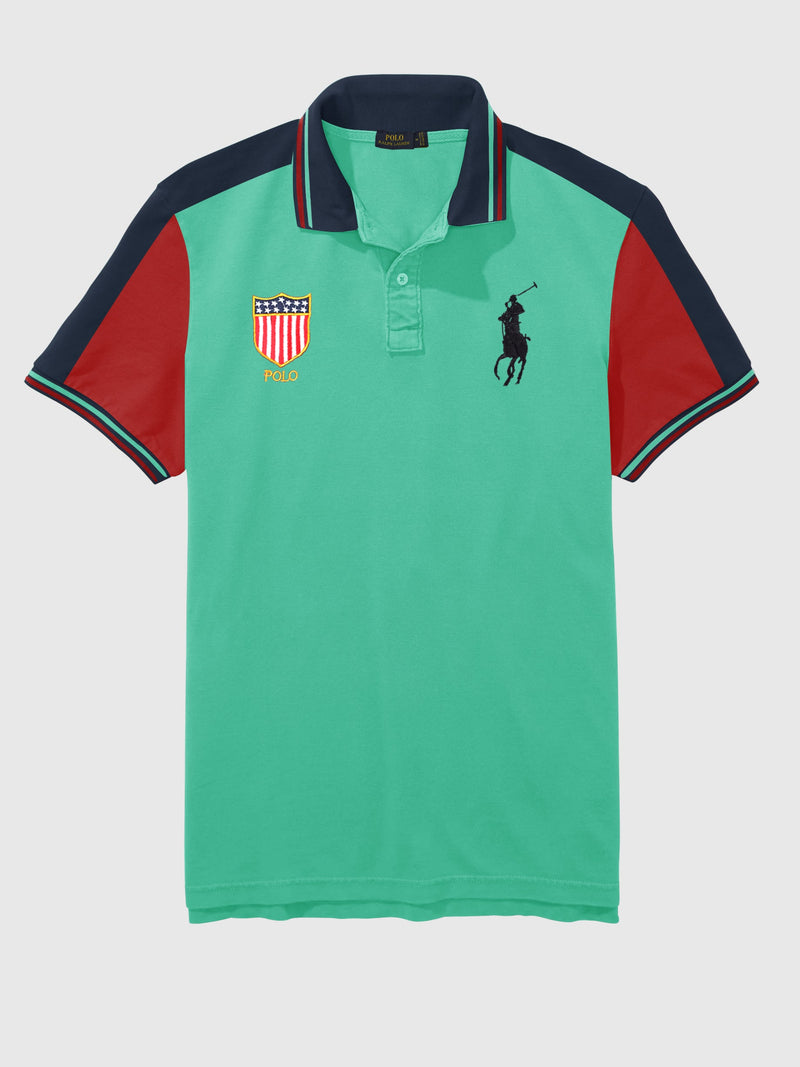 PRL Stylish Pique Summer Polo For Men-Cyan With Navy & Red-RT718