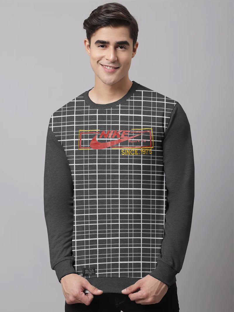 Outfitters Terry Fleece Sweatshirt For Men-Charcoal Melange with White Check-SP2187