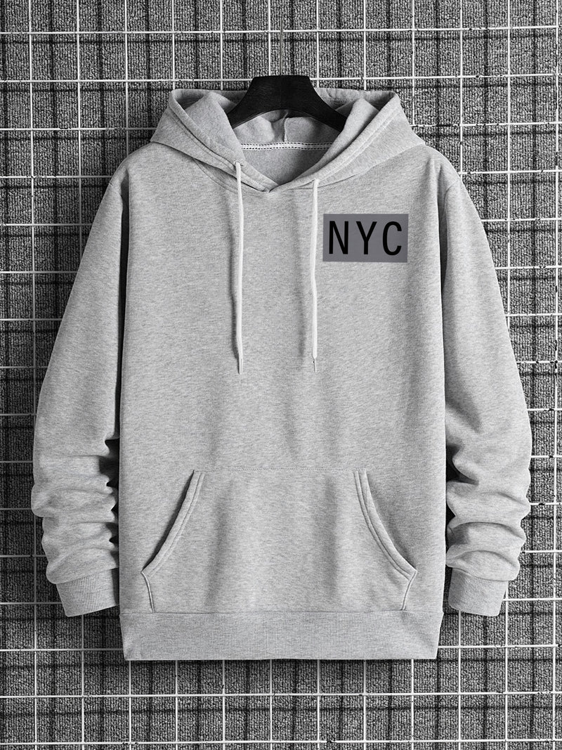 NYC Polo Fleece Zipper Hoodie For Men-Grey Melange-BR12854